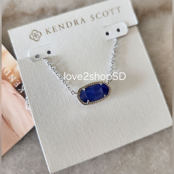 Kendra Scott Cobalt Blue Cat's Eye Elisa necklace Rhodium Silver NWT - Picture 2 of 4